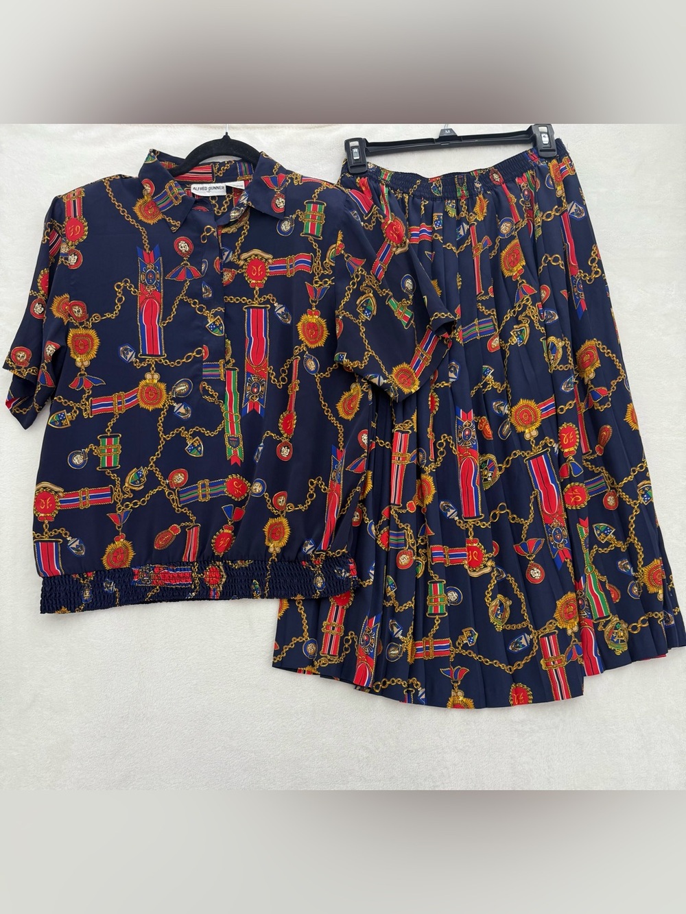 VTG Alfred Dunner short-sleeve blouse Sz 10 and pleated midi skirt Size 12 set